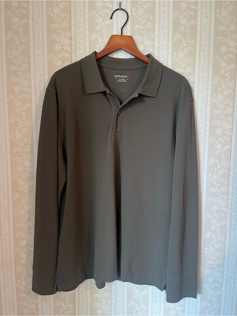 UNTUCKit Men's Long Sleeve Polo Shirt - Olive Green XL
